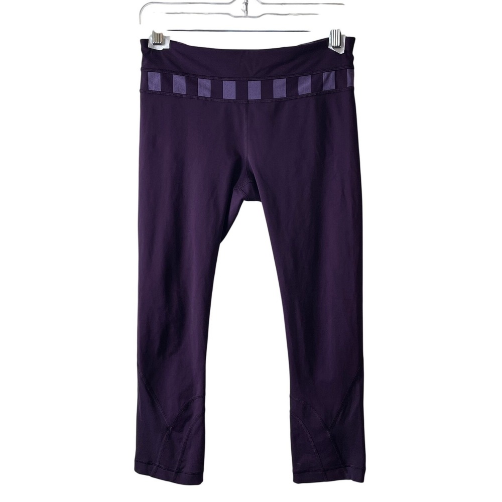 Lululemon Run Inspire Crop II Purple Striped‎ Waistband Leggings Womens Size 6